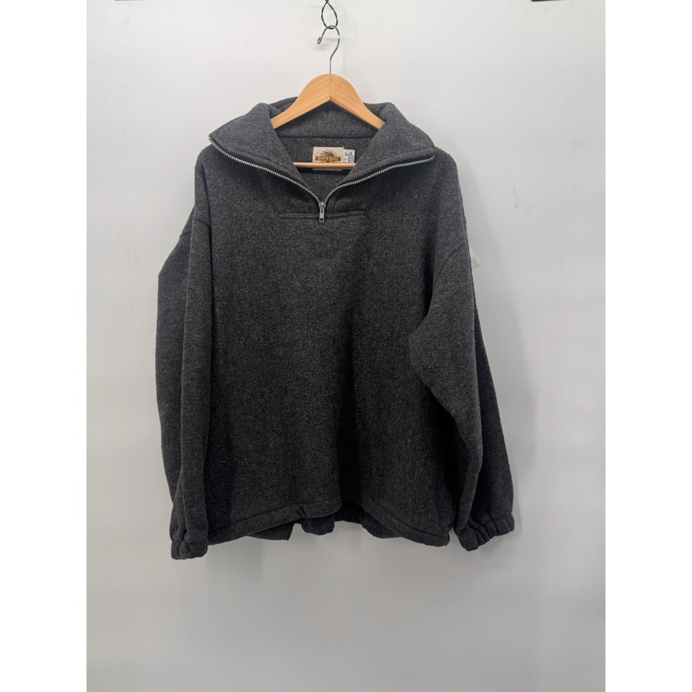 Earth Ragz Grey Fleece Quarter Zip Pullover Men's Size L Drawstring Hem Vintage